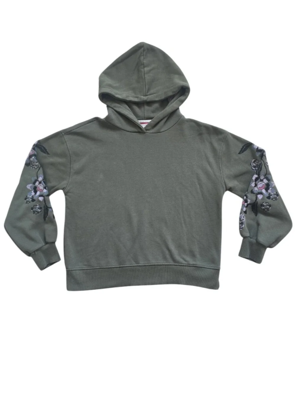 Scotch & Soda Women's Army Green Floral Embroidered Sleeve Relaxed Hoodie Size S